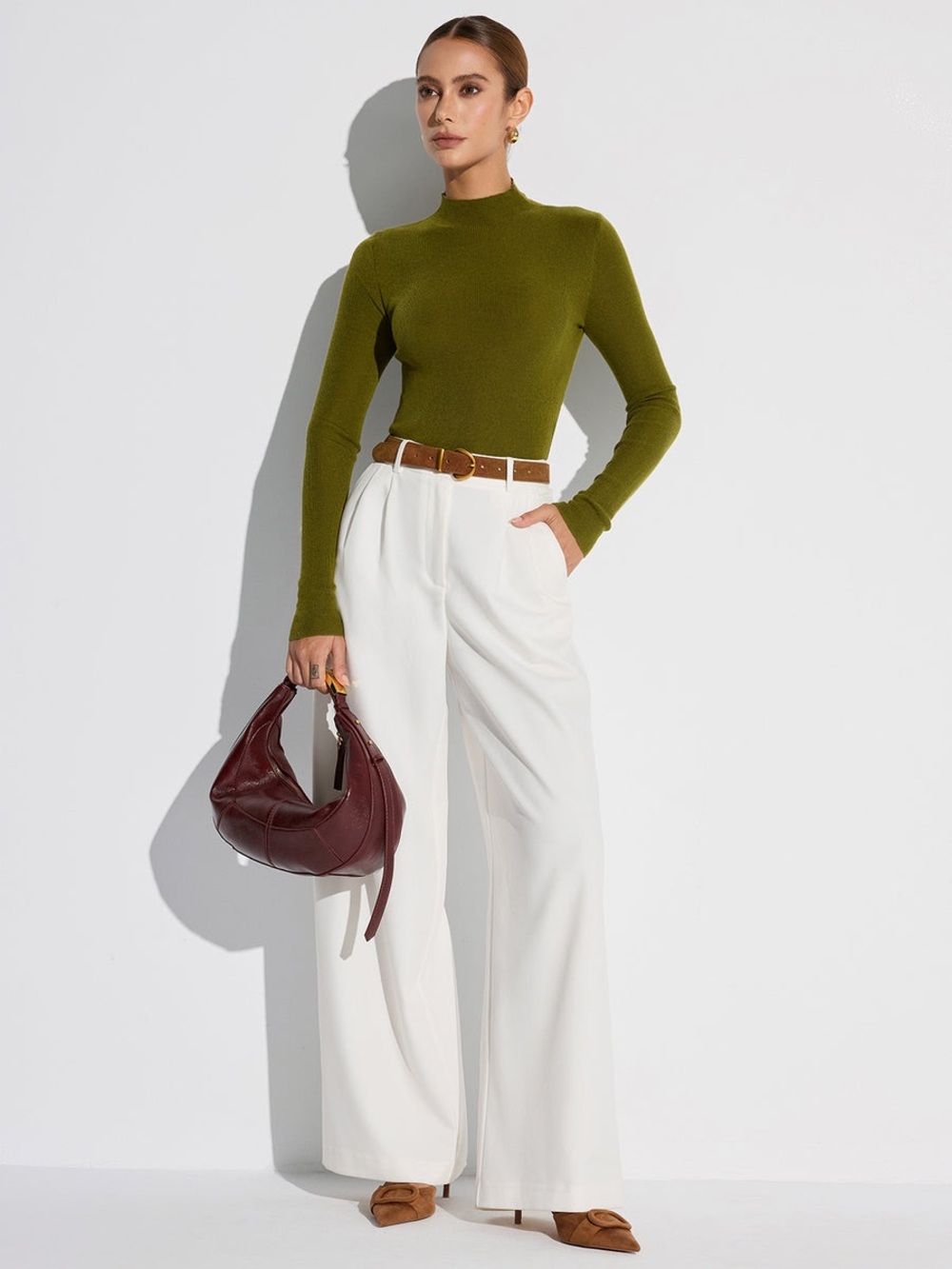 Commense Mock Neck Wool-Blend Knit Top